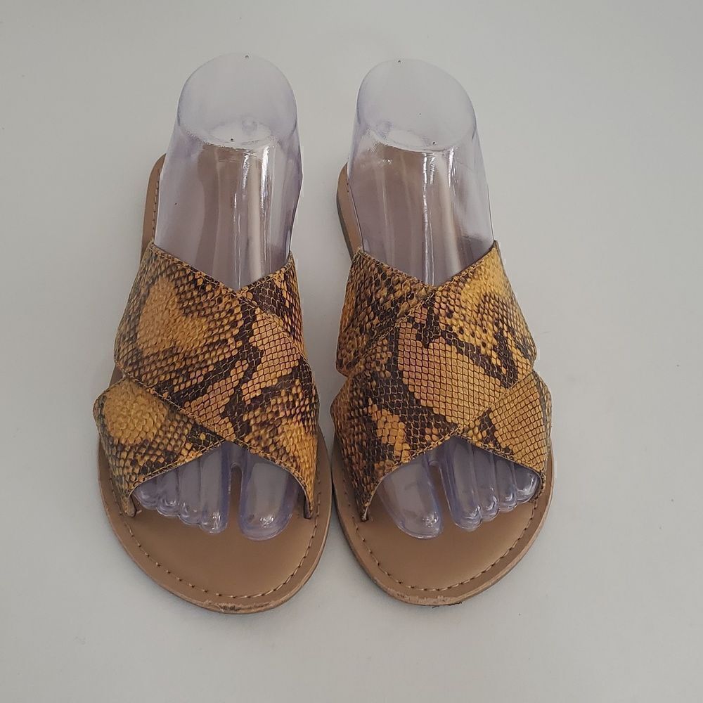 Banana Republic Womens Snake Print Sandals Yellow Size 8